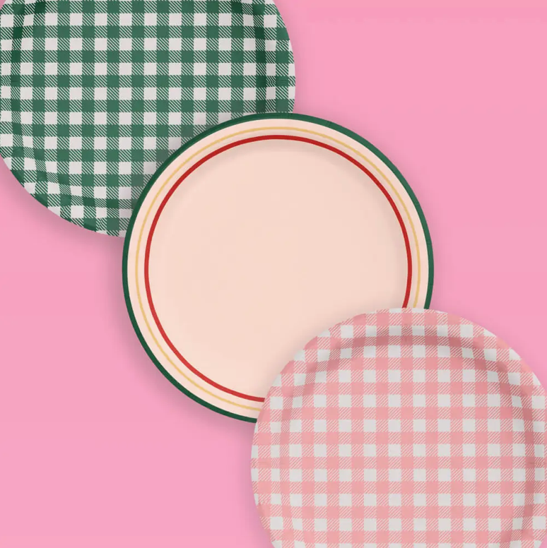 Gingham Green and Pink Plates