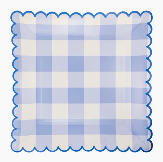 Blue Scalloped Gingham Plates