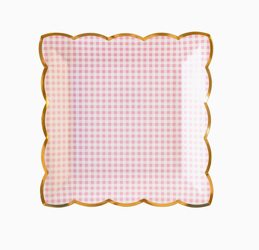 Pink Gingham Scalloped Plates