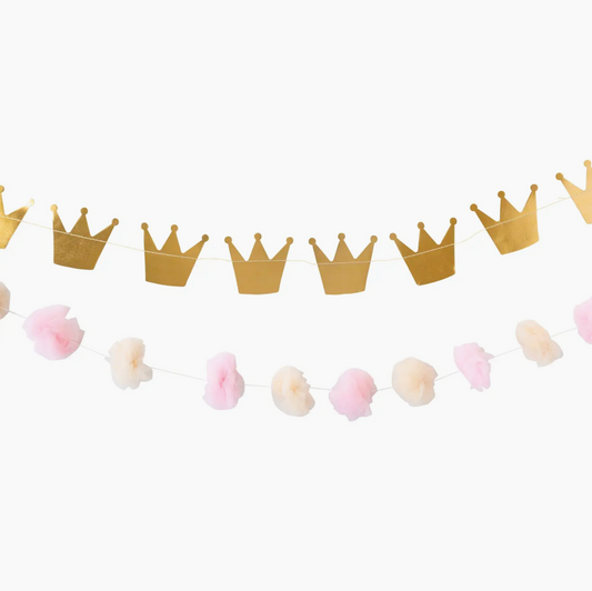 Princess Crowns and Pom Pom Tulle Banner