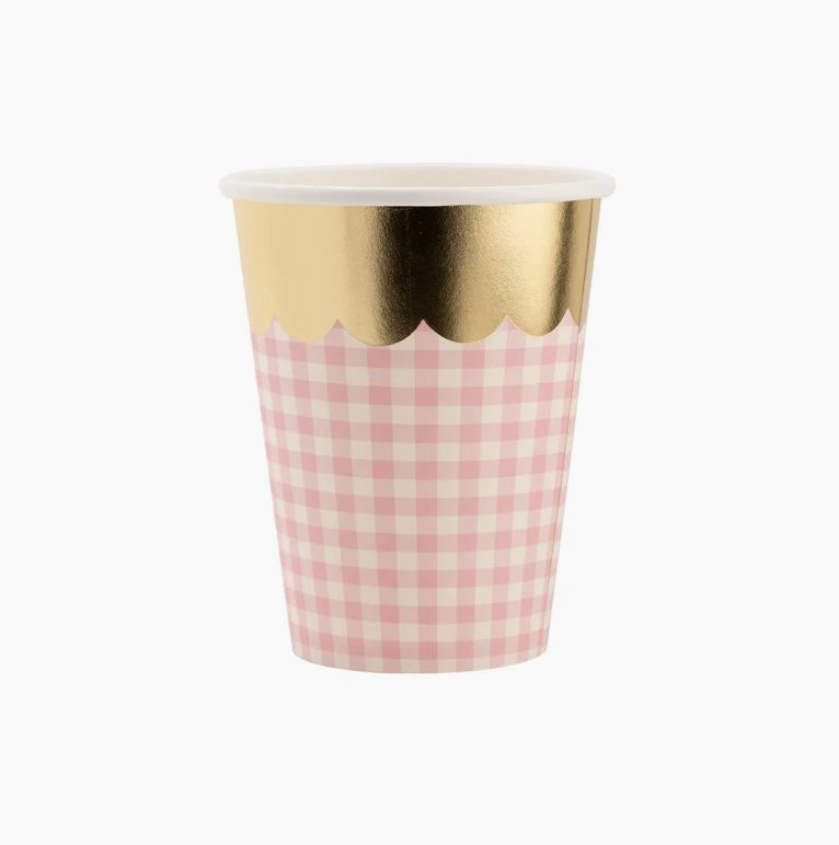 Gingham Cups with Gold Scallop