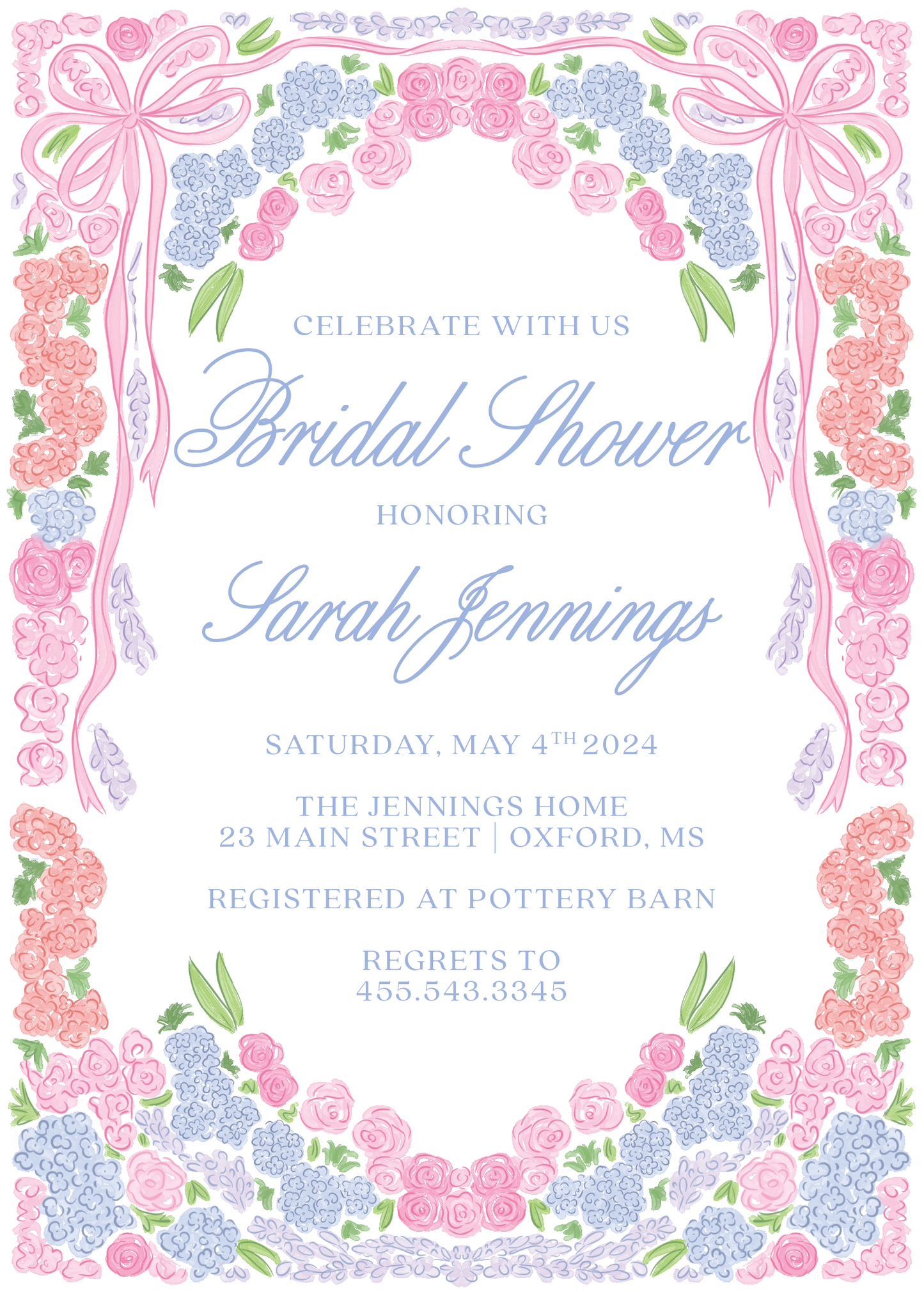 Blue and Pink Floral Bridal Shower